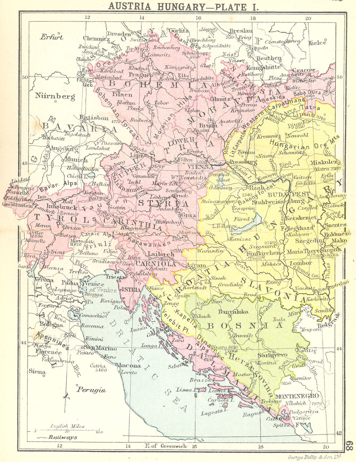 AUSTRIA-HUNGARY. Austria-Hungary-Plate I; Small map 1912 old antique chart